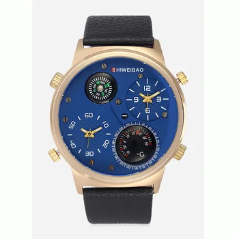 

2019 SHIWEIBAO Mens Temperature Measurement Quartz Sports Watches Male Compass Leather Gold Wristwatch Hombre Relogio Masculino
