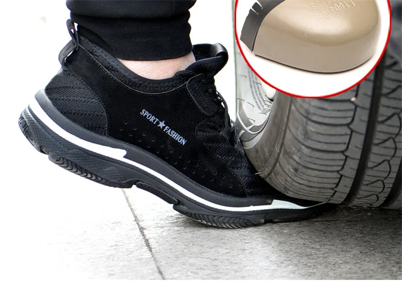 Безопасная Мужская обувь со стальным носком и перфорацией; Черная мужская летняя Легкая спортивная обувь с мягкой подошвой