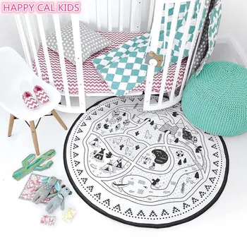 

DIY Kids Room Carpet Round Rugs Play Mat Storage Bag for Children Baby Infant Crawling Mat Road Rugs Floor Carpet Nordic 135CM