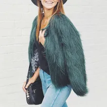 Fashion Womens faux fur coat,Fluffy warm long sleeve female outerwear Dark green autumn winter coat jacket hairy overcoat