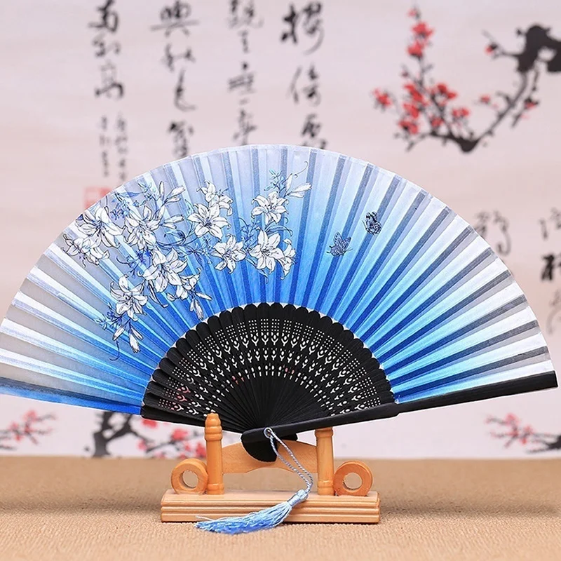 Chinese Japanese Folding Silk Bamboo Butterflies Sakura Hand Fan Wedding Gift