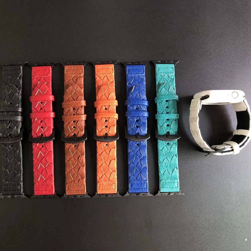 Модный кожаный ремешок с тканым узором для Apple Watch SE Band Series 6 5 4 3 браслет 40 мм 44 38 42