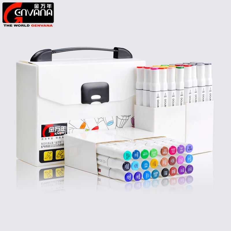 

Double-Ended Permanent Brush Pen Art Markers Alcohol Based 12/24/48/60 Coloring Draw Sketch Illustrate Manga Design Marker