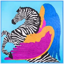 Lady's Gift 130*130cm Pure Silk Euro Brand Style Women Zebra Horse and Wings Feather Silk Square Scarf Femal Fashion Shawls
