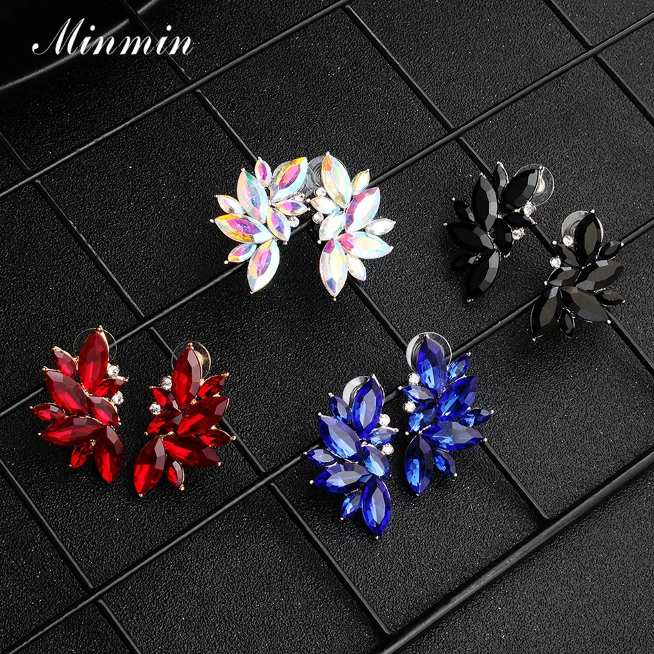 Minmin, 4 цвета, серьги-гвоздики с кристаллами в виде листьев для женщин, уникальные корейские маленькие черные стразы в виде цветка, серьги, модное ювелирное изделие, EH1433
