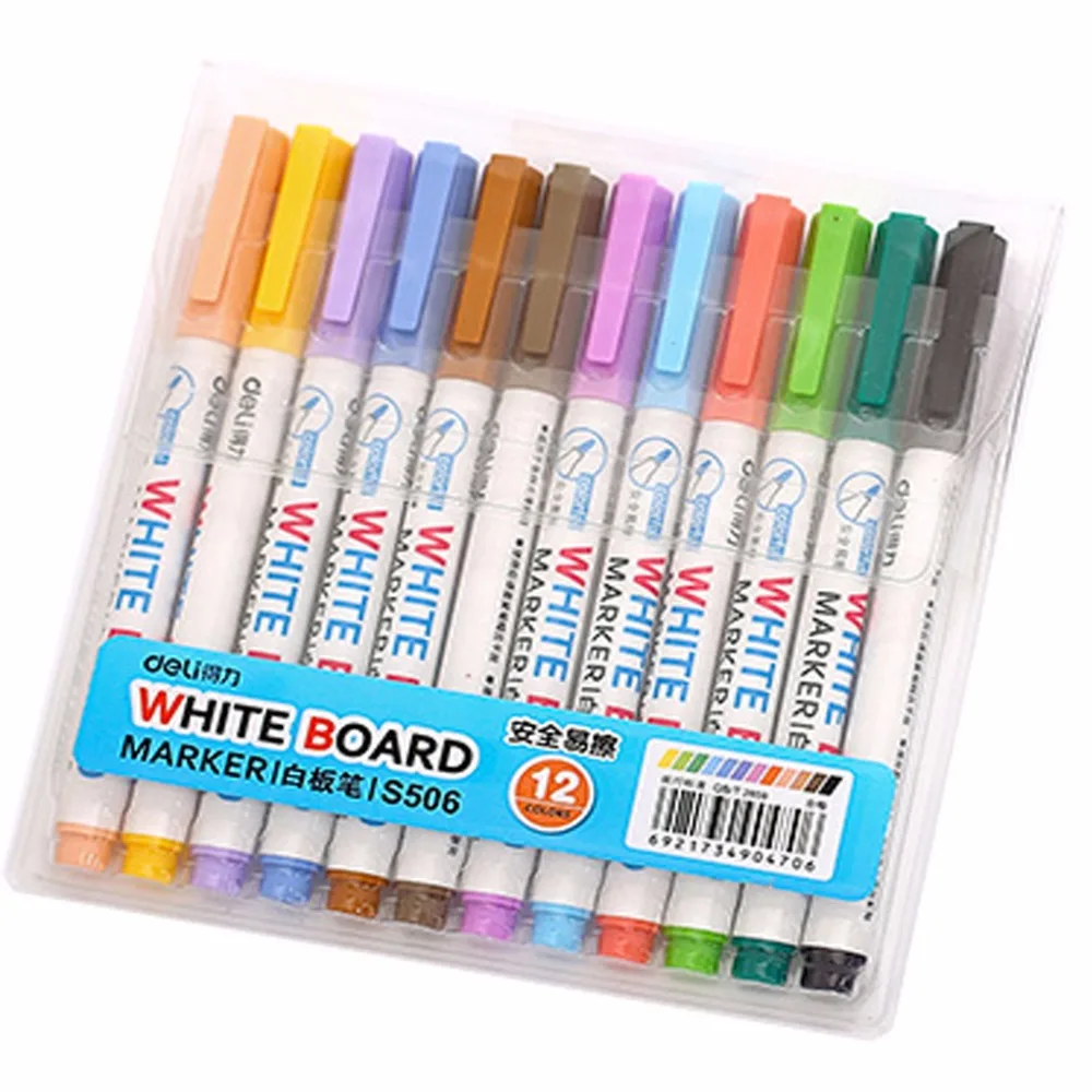 

12 PC/Box 12-Color Bullet-Tip Dry Erase Marker Whiteboard Marker Pen for Meeting & Training