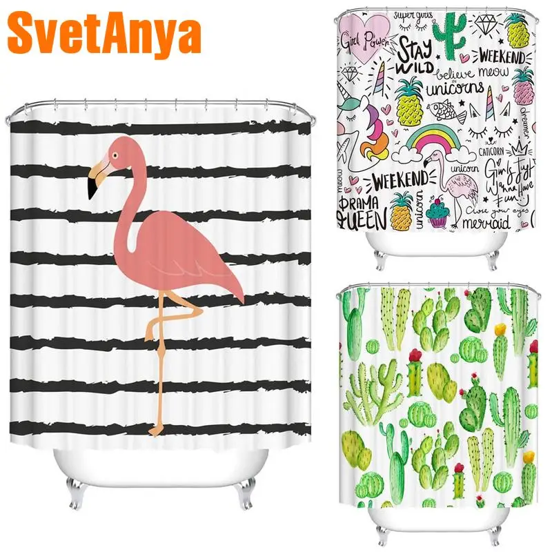 

Svetanya waterproof Shower Curtains Flamingo Cactus 71x71"