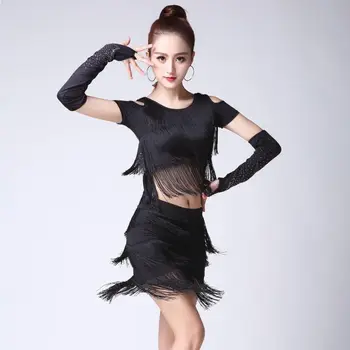 

New Fashion Sexy Short-sleeve Latin Dance Tassel one-piece dress for women/female, Ballroom tango Cha Cha Rumba Costumes W4