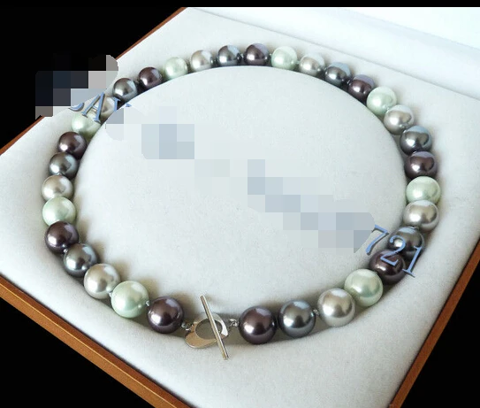 

12mm Multicolor south sea shell pearl necklace 18" AAA style Fine Noble real Natural free shipping