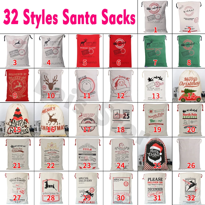 32 Styles Christmas Gift 2018 Santa Sacks 1pc font b Drawstring b font Canvas Santa Sack