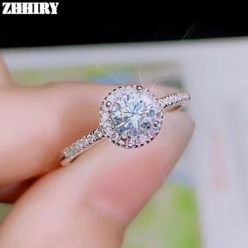 

ZHHIRY Genuine Moissanite 925 Sterling Silver Ring For Women Rings 0.5ct 5mm D VVS1 Round Cut With Certificate Fine Jewelry