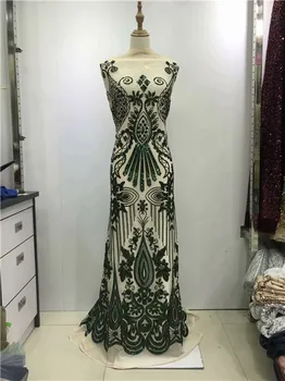

African net lace fabric With Sequins,2018 Green Sequins fabric High quality Nigeria tulle sequins lace fabric for party J5