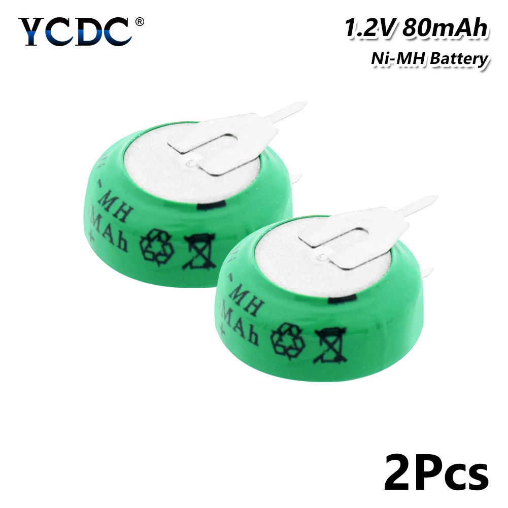 

1.2V 80mAh Ni-MH Rechargeable Button Coin Cell Battery With Solder Pins 2Pcs Li-Po Lithium Li-polymer Bateria Batteries for toy