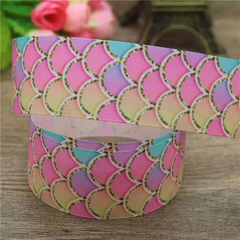 DHK 1 5 'ཆ ярдов Русалочка рыбья чешуя печатная grosgrain ленточный аксессуар бант