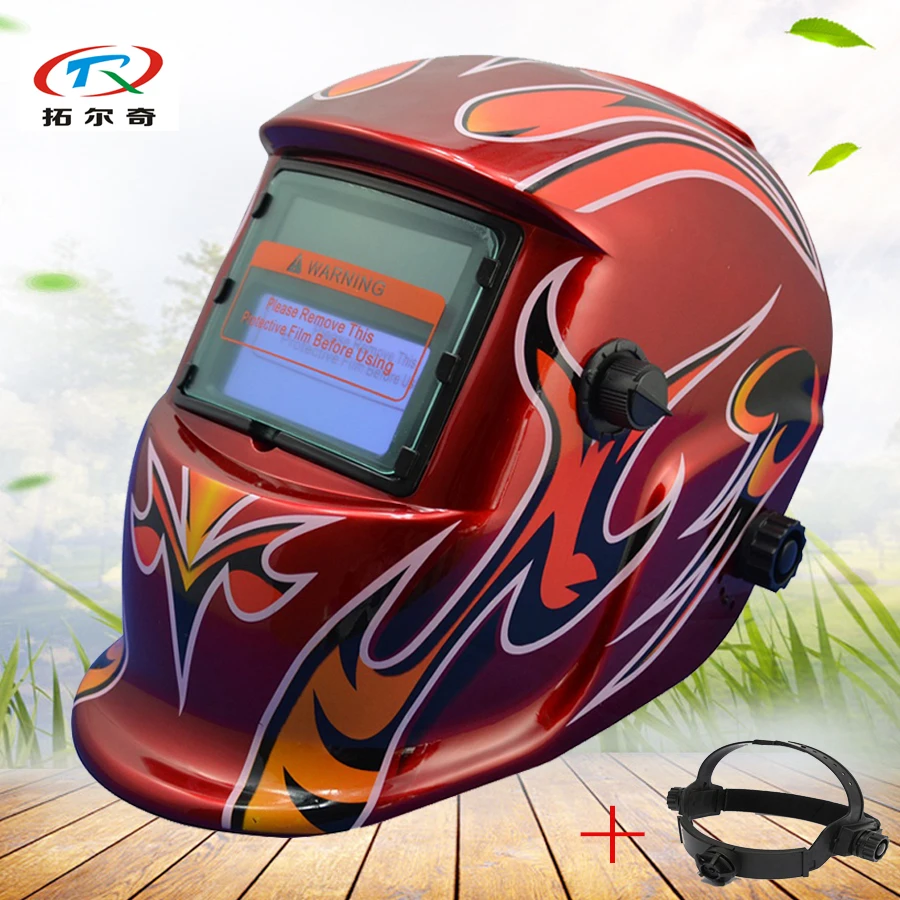 grinding Welding Helmet red Solar Battery PP material Auto Darkening