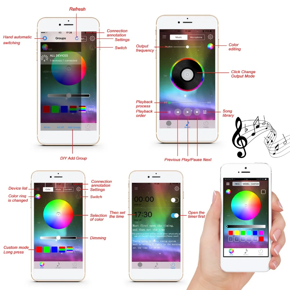 4 шт., автомобильный RGB светодиодный светильник, приложение, светодиодный светильник, s цвета, для стайлинга автомобиля, декоративные атмосферные лампы, автомобильный интерьерный светильник, приложение для телефона