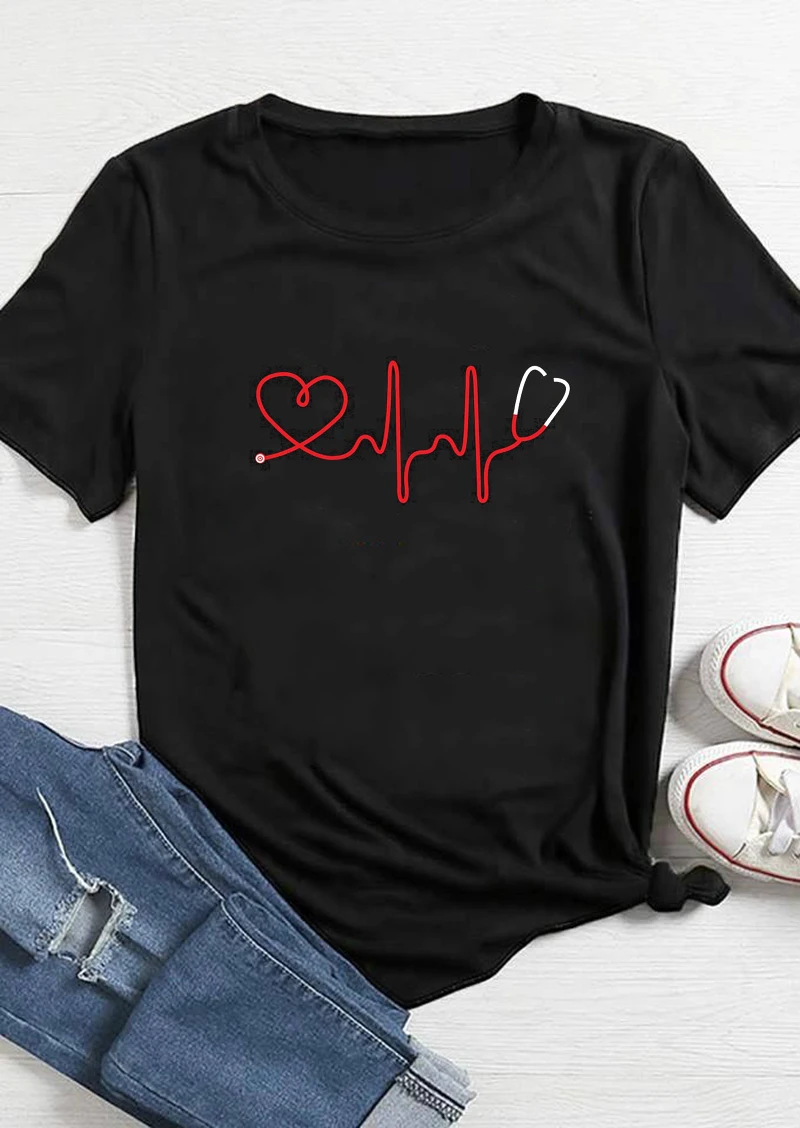 Футболка для медсестры Heartbeat унисекс черные Забавные футболки женские хлопковые супер мягкие летние повседневные топы подарок