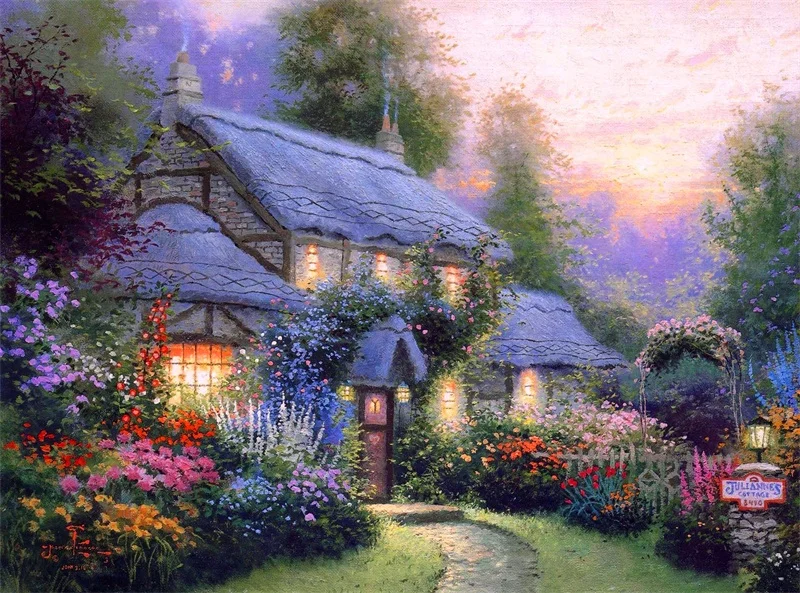 Thomas Kinkade Картина маслом Размножение пасторальный пейзаж жикле печать на холсте customrize падение приветствуется