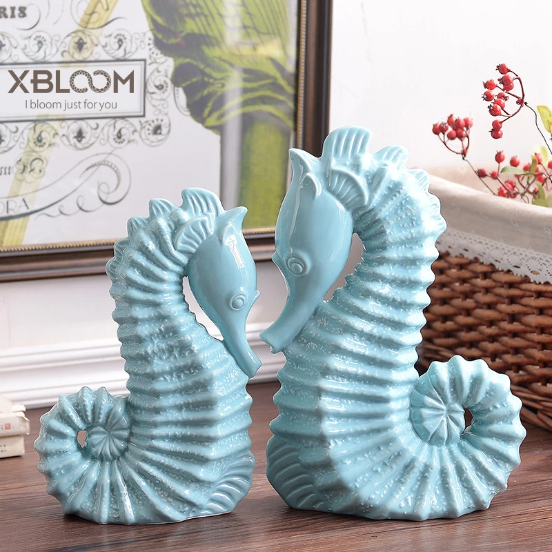 Mediterranean ornaments sea animals fish blue seahorse home decoration art horse statue decoration wedding decor nautical gifts