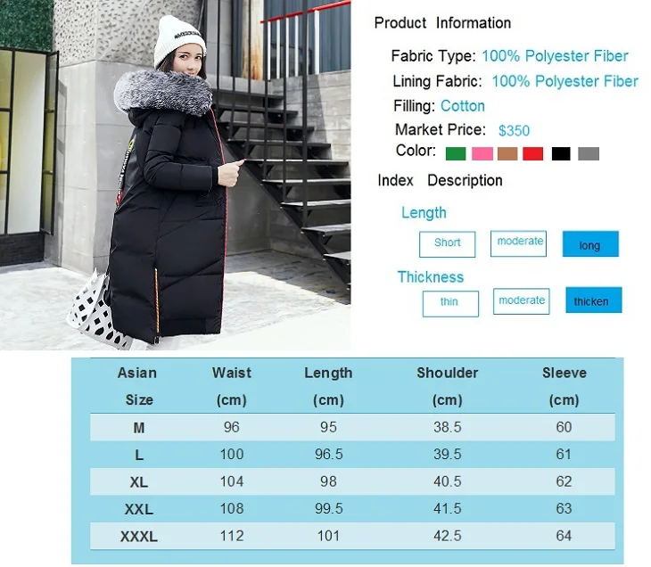 2017 New winter coat women long jacket Collar Hooded Woman Parka Womens cotton padded Coats Thick Jacket+7