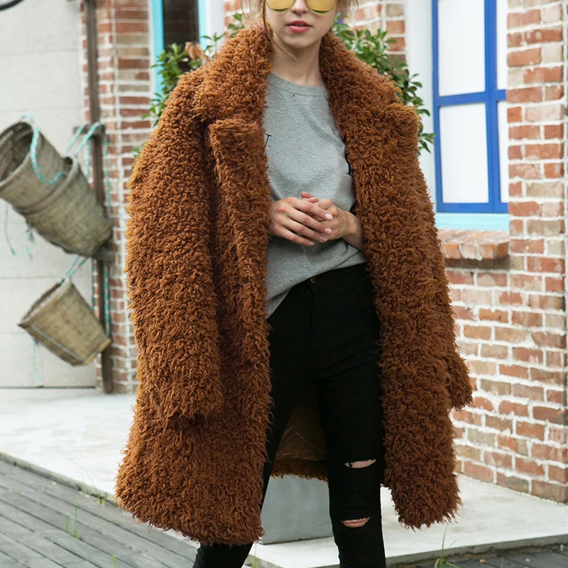 

Long Style Faux Fur Coat Women Winter Thicken Warm Fur Jackets Female Elegant Turn Down Collar Casual Hairy Outerwear Overcoat