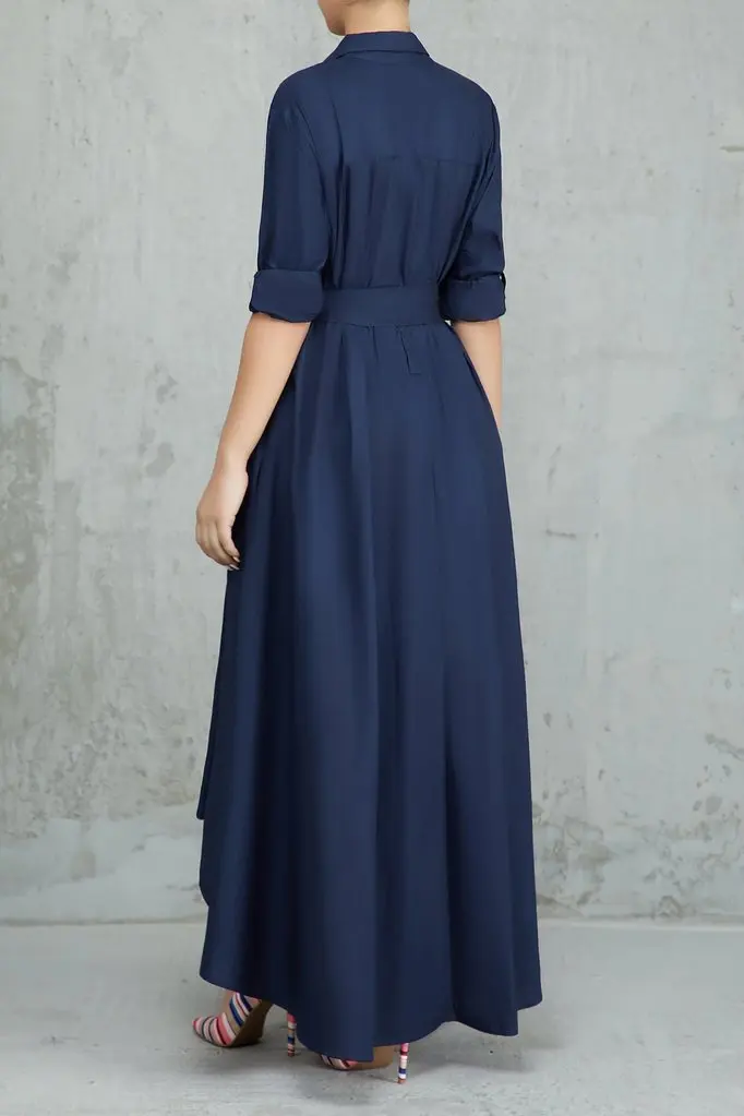 Elegant Irregular Long Shirt Dress Women Casual Turn-down Collar Lace Up Bandage Long Sleeve Dress Office Lady Shirt Dress Robe