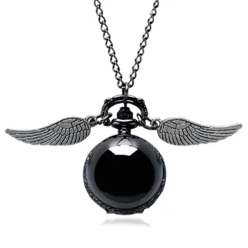 

Cool Black Snitch Pocket watch Stainless Steel Round with Necklace Chain for Young People Best Gift