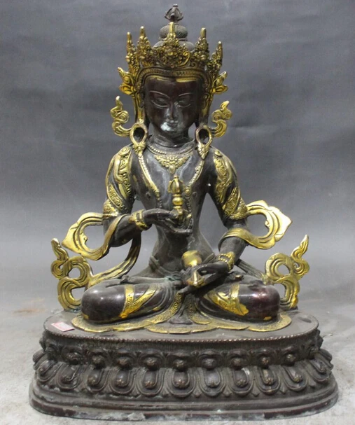 

S07178 12" Chinese Tibetan Bronze Gilt Vajradhara Vajrabhairava Buddha 2 Deer Statue