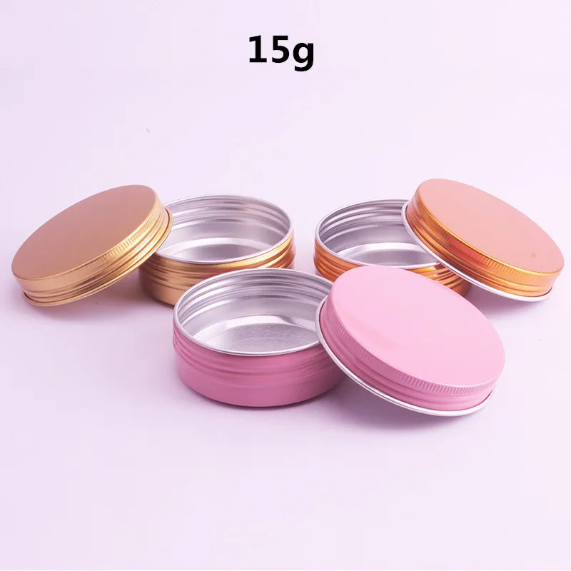 

15g Aluminum Metal Pink Gold Jars Professional Cosmetic Refillable Container Cream Jar Pot Bottle Makeup Cases Storage Box 50pcs