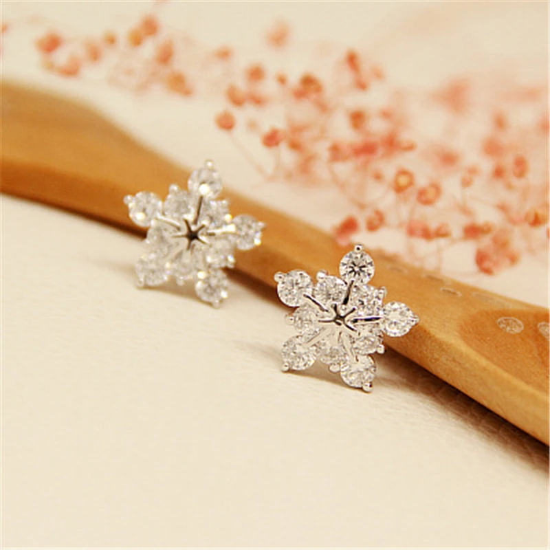 925 стерлингового серебра гипоаллергенная Хрустальная Снежинка серьги гвоздики для женщин Девушка ювелирные изделия стерлингового серебра-ювелирные изделия