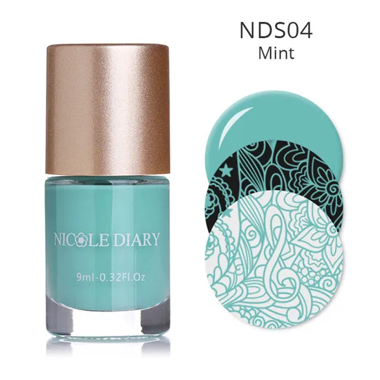 NICOLE DIARY 9 мл стемпинг ногтей покрытие лак красочный дизайн ногтей пластина печать лак маникюрный лак ногтей штамповка лак - Color: S04 Mint