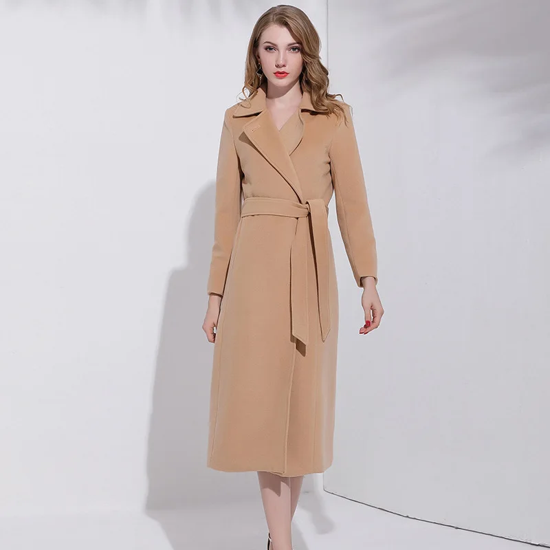 2019 осень и зима пальто новое женское длинное пальто двухстороннее шерстяное пальто с поясом