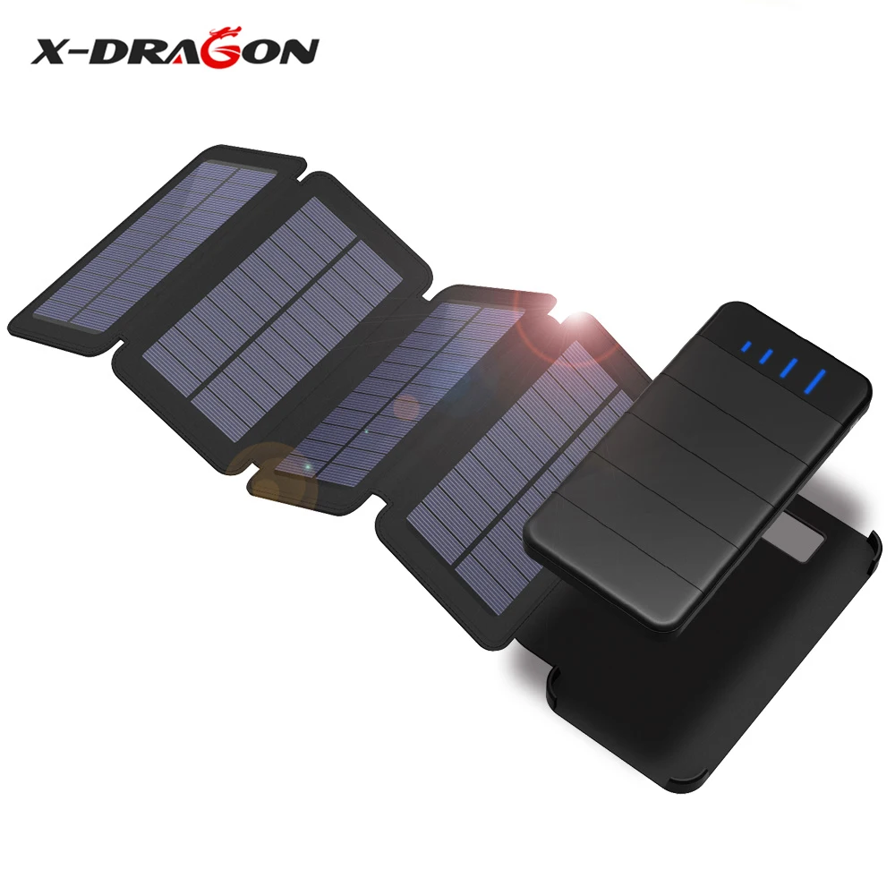 X-DRAGON Solar Charger 10000mAh Detachable Solar Power Bank Waterproof External Battery for Outdoor Cell Phones