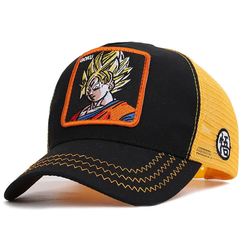 Высококачественная бейсбольная кепка с рисунком аниме Dragon Ball бейсболка для мужчин и женщин в стиле хип-хоп летняя дышащая сетчатая вышитая шапка