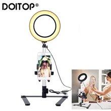 DOITOP Tabletop Makeup Ring Light Kit: 7.9inch Dimmable Mini LED Ring Light with 3.5inch Mirror+Desktop Support Stand+Phone Clip