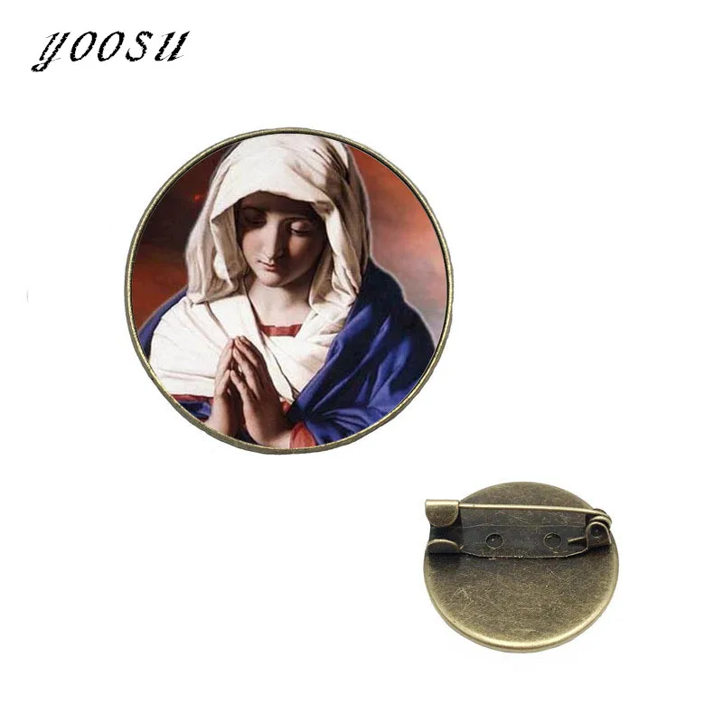 New Blessed Virgin Mary Brooches Glass Pin Mother of Baby Breastpin