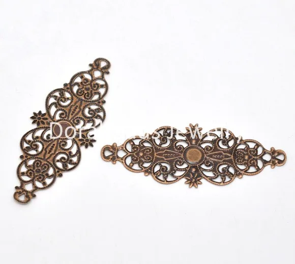 8SEASONS 50 Copper Tone Filigree Flower Wraps Connectors (B13804),connector plugconnector