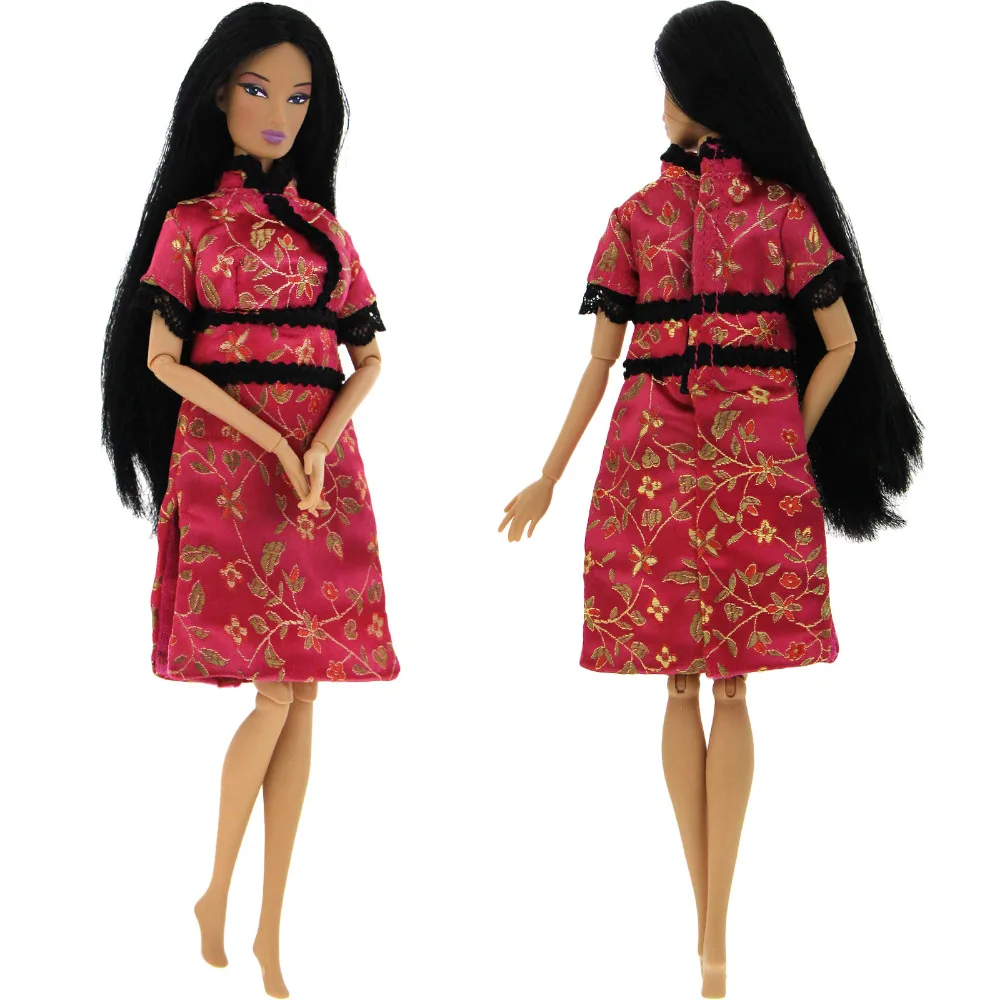 

Handmade Lady Party Evening Dress Clothes Accessories For Barbie Doll For Blythe Cheongsam Chinese Traditional Clothing Qipao