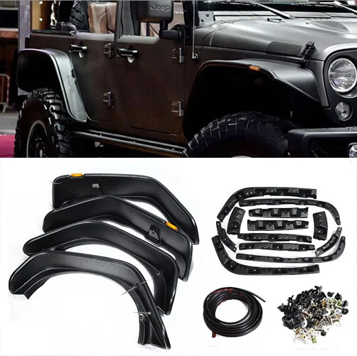 

Front & Rear Air Plane Style Flat Fender Flares Roller Mudguard Mud Guard ABS For Jeep Wrangler Free Shipping