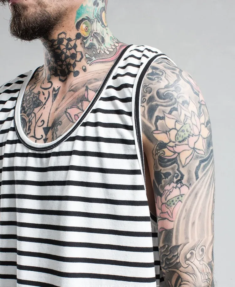 Aolamegs Tank Tops Men Extended Black White Striped Tee Sleeveless T Shirts Homme 2017 Spring Summer Hip Hop Fashion Streetwear (10)