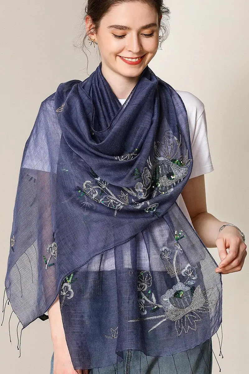 Индийская шерсть, шелк, шарф женский ручной работы вышитый бисером шелковый шарф для защиты от солнца солнцезащитный Многофункциональный экстравагантный шарф шарфы