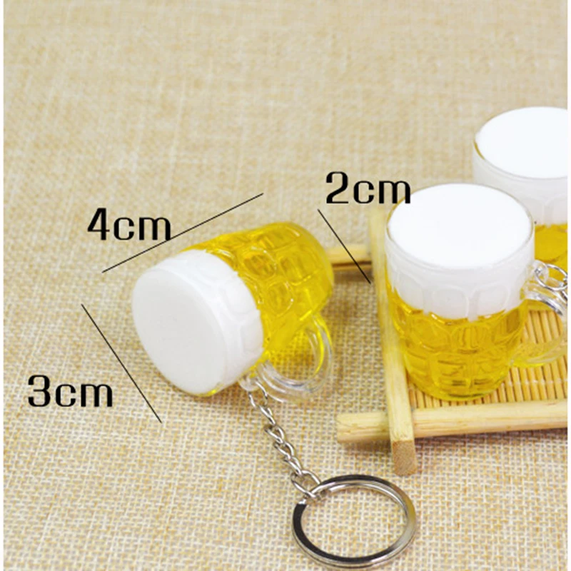 Qevila Hot Women Men Resin Beer Cups Simulation Food Handicraft Key Chain For Car Bag Key Rings Pendant Jewelr (3)