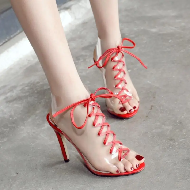 Big Size 33-43 PVC Women Platform Sandals Red Super High Heels Waterproof Female Transparent Wedding Shoes Sandalia Feminina L30 (8)