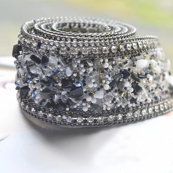 

High-grade Rhinestone Materials Beaded Lace Fabric Trim Wedding Dresses Decorative Waist Chain Applique Ironing/ Sew On Chain