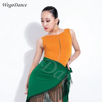 

Latin blouse bodysuit sleeveless dance top and hip scarf skirt set woman freeshipping