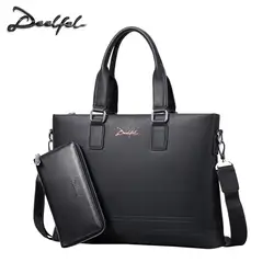 DEELFEL классический Бизнес человек Портфели бренд компьютер, ноутбук сумка кожа Для мужчин сумки черный Курьерские сумки Для мужчин сумка