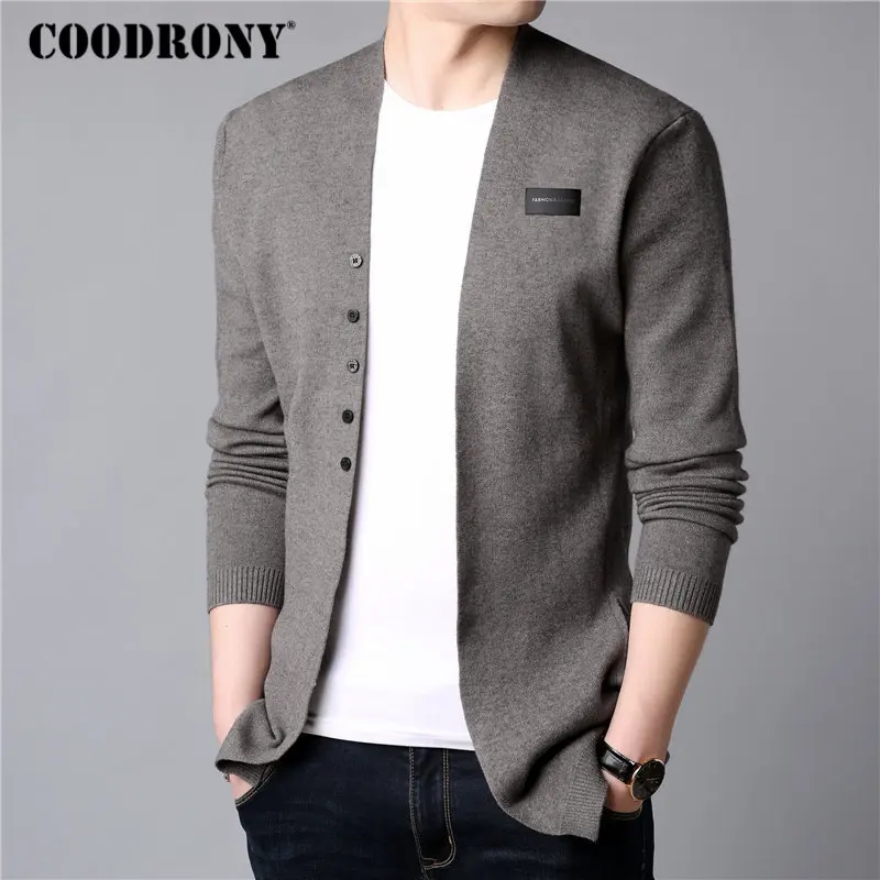 COODRONY سترة الرجال عارضة محبوك القطن رداء علوي من الصوف الرجال الملابس 2019 الخريف الشتاء رجل جديد البلوزات و بالأزرار معطف B11