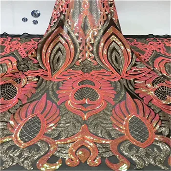 

Purple pink gold Sequins Net Lace Fabric 2019 High Quality African Mesh Wedding Bride Dress Sewing Sequined Embroidered Material