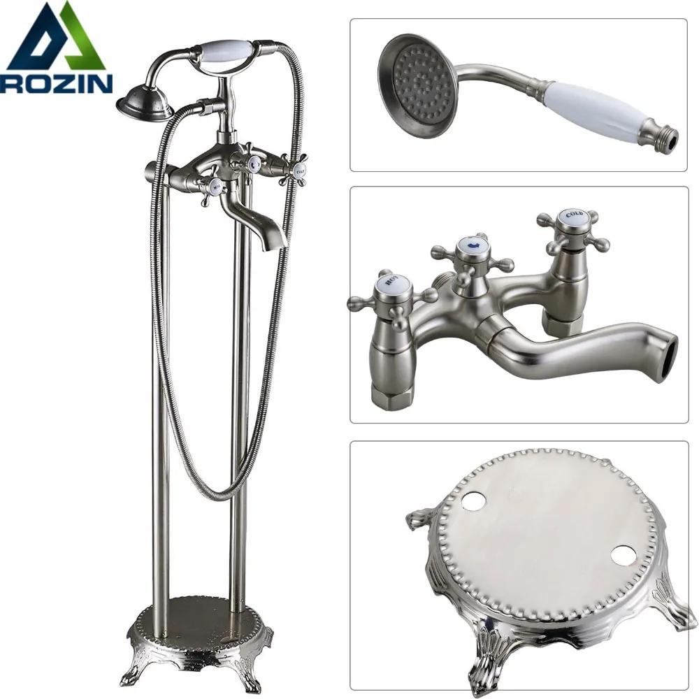 Buy Free Standing Brushed Nickel Bathtub Faucet Dual