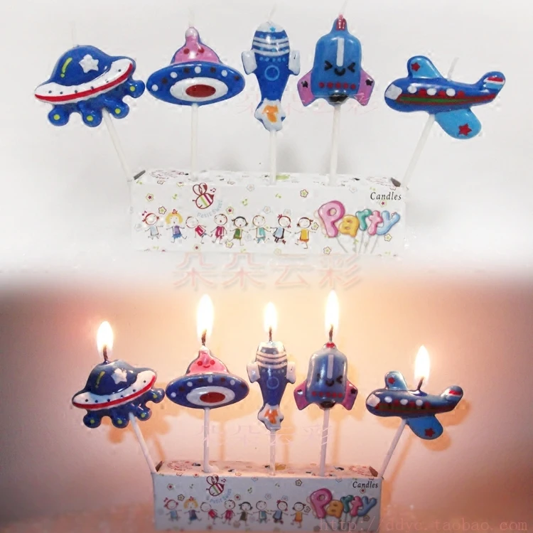 

(5 pack) boxed airplane candle UFO aircraft spacecraft rocket cartoon boy cake UFO